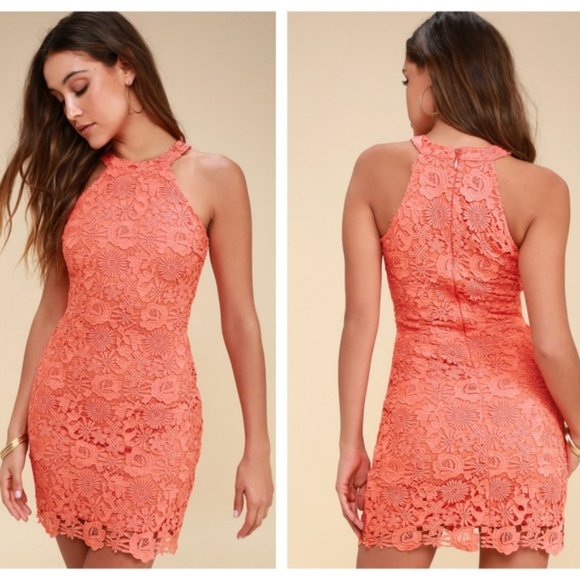 Lulus Dresses & Skirts - Lulus Poem Coral Orange Lace Dress